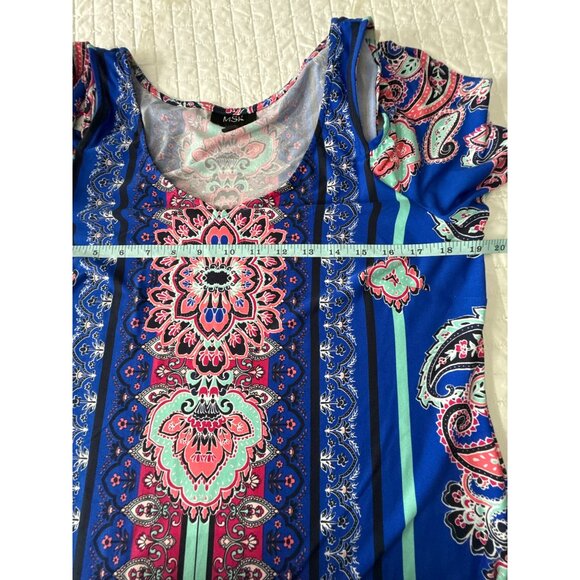 Paisley Print Cold Shoulder Dress Flowy Mandala Boho Midi Msk, Size L - Picture 8 of 9